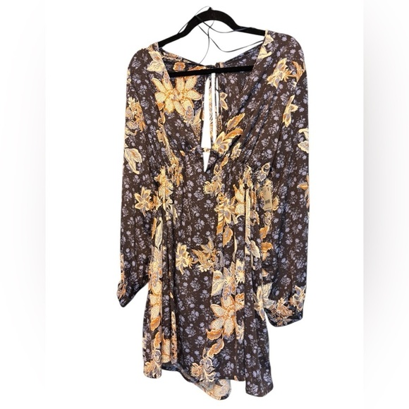 NWT Free People Soli Mini Night Combo Silk Dress Long Sleeve Short Print Size Sm - Picture 2 of 6